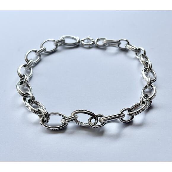 Arte d'Argento 925 Silver Hollow Rolo Cable Oval Chain Link Choker Necklace 18” - Picture 3 of 7
